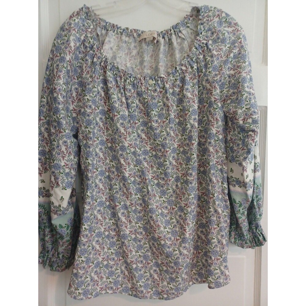 LOFT floral pullover blouse S boho peasant cottagecore lightweight popover shirt